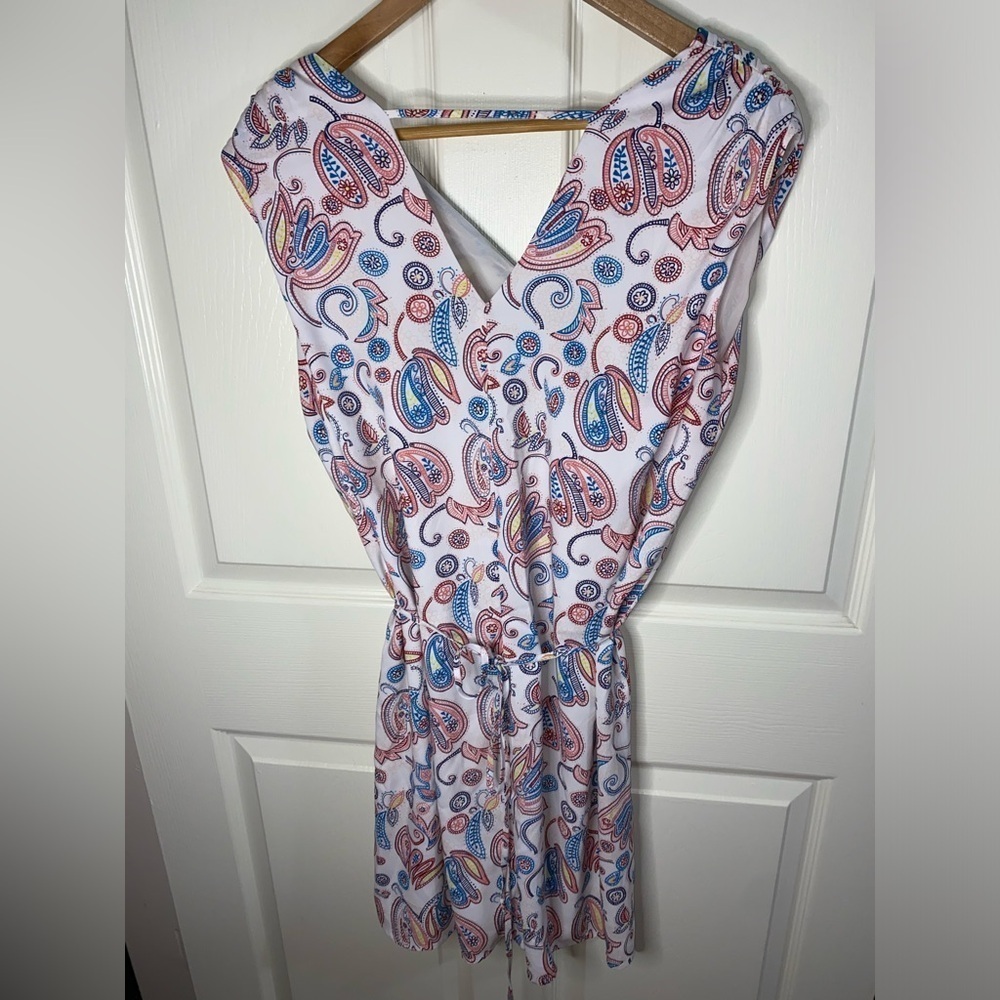 LOFT White and Colorful Bohemian Paisley Mini Dress Size Medium, Summer Go To - Picture 4 of 9